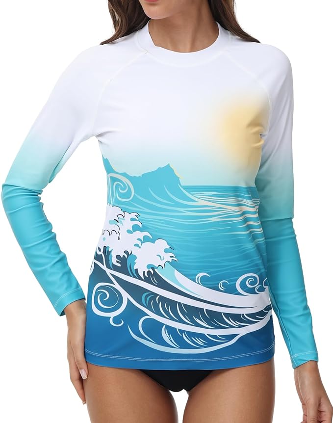 Women's UPF 50+ Long Sleeve Rash Guard - Quick Dry Swim Shirt