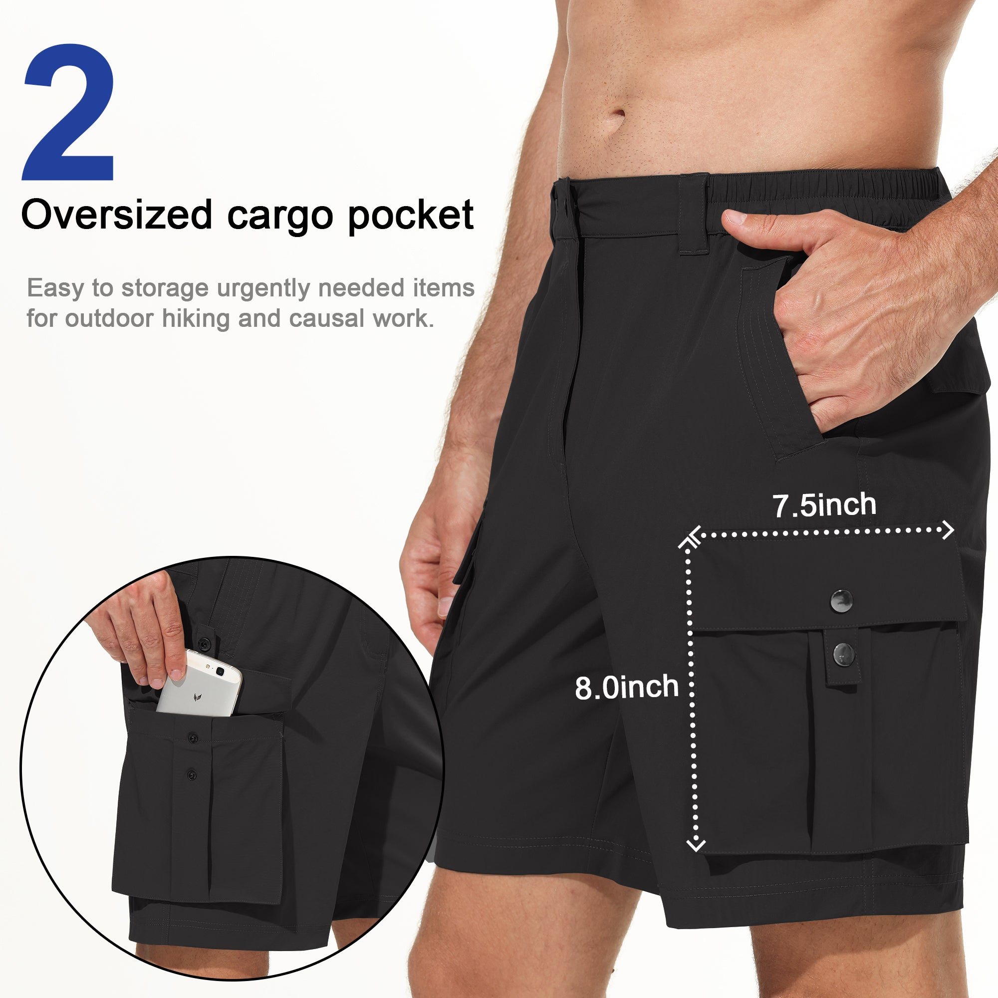 VAYAGER Men's Hiking Cargo Shorts Quick Dry Lightweight Multi