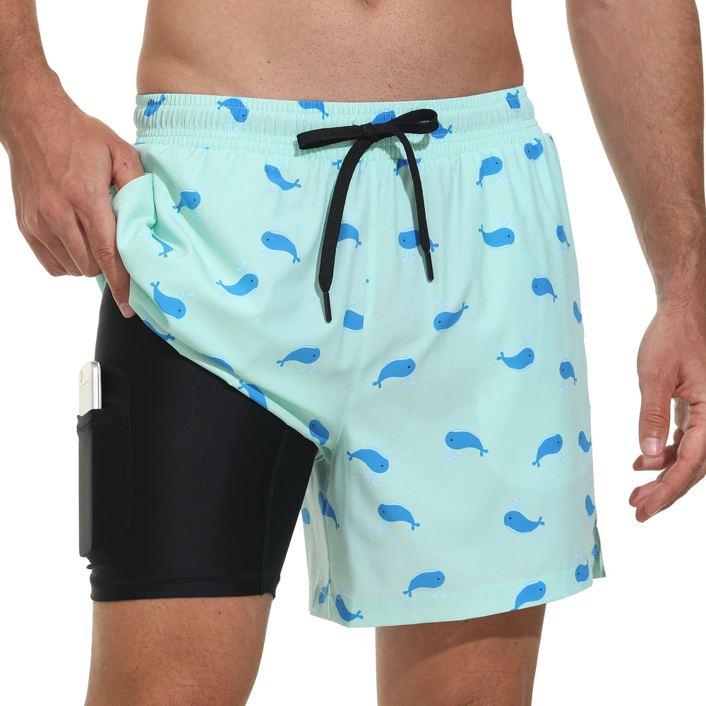 VAYAGER SPORTS Men's Swim Trunks with Compression Liner - 5 Inch Quick Dry Swim Shorts