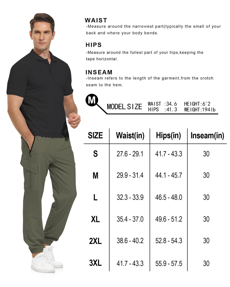 VAYAGER Men's Hiking Pants Lightweight Cargo Golf Stretch Joggers for Running with Zipper Pockets