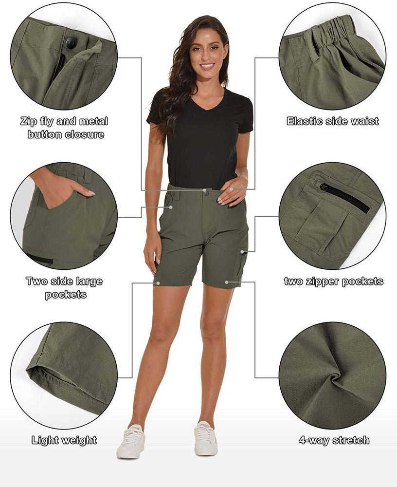 Women's Short Hiking Camping Travel 6 Pockets Quick Dry Water Resistant - Vayager Sports