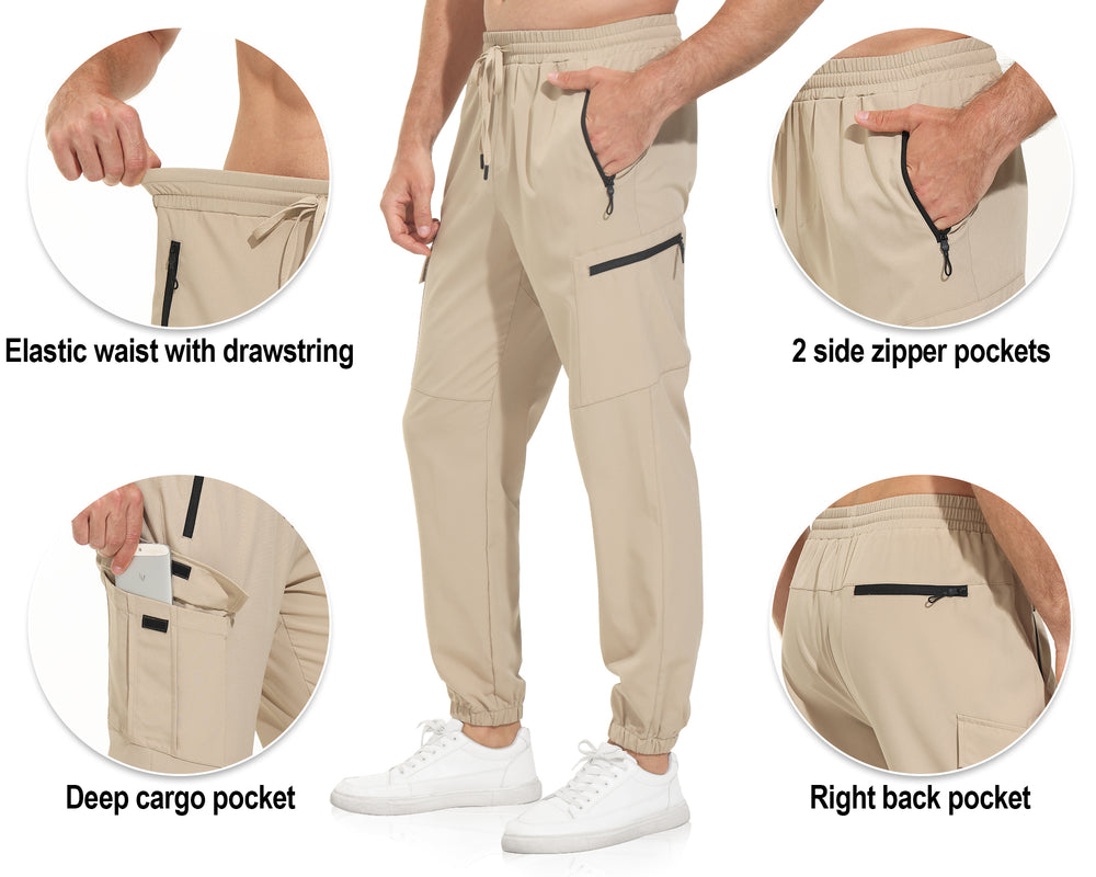 VAYAGER Men's Hiking Pants Lightweight Cargo Golf Stretch Joggers for Running with Zipper Pockets